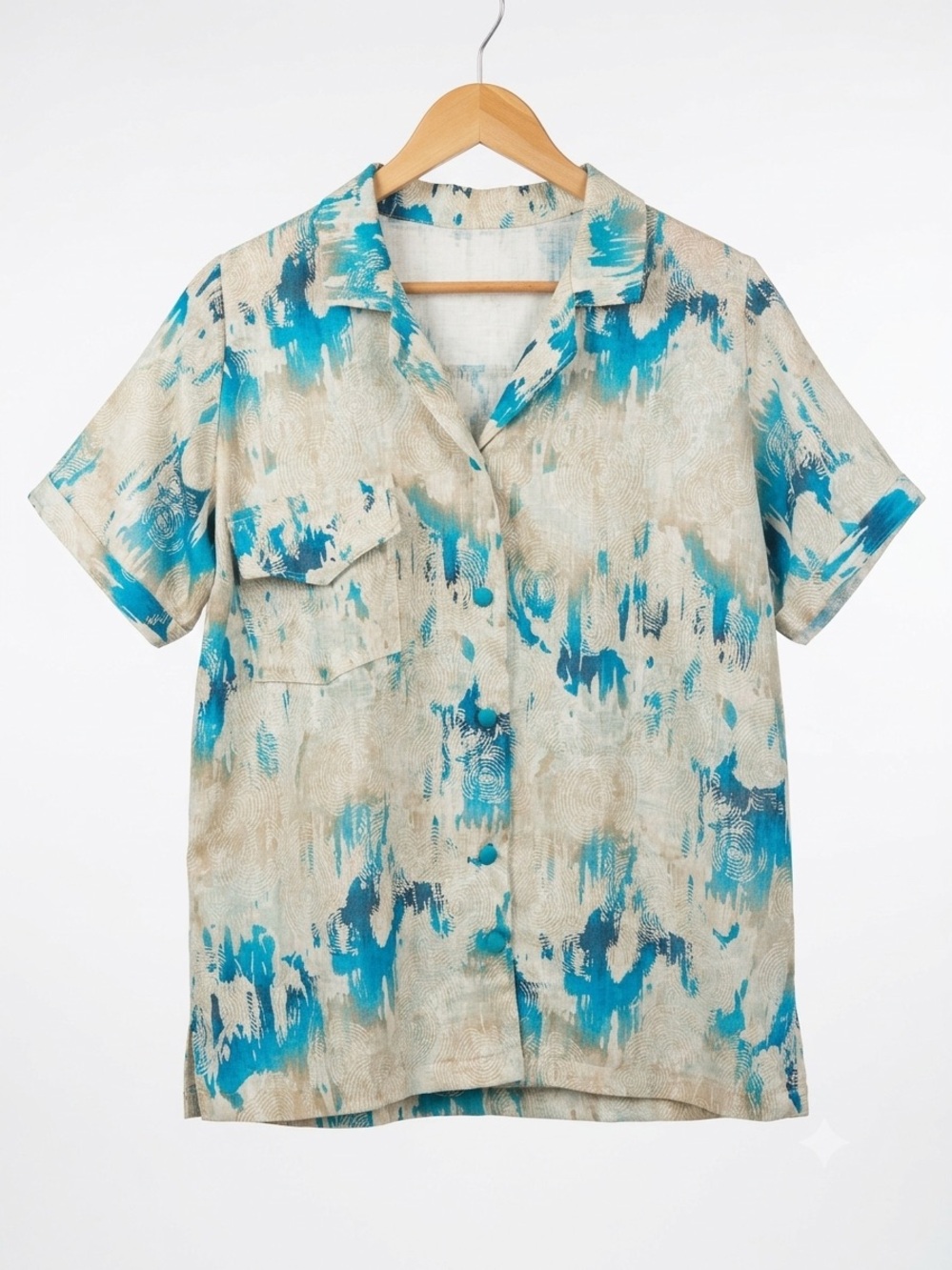 Vintage Handmade 100% Linen Abstract Print Short Sleeve Shirt Men’s / Unisex